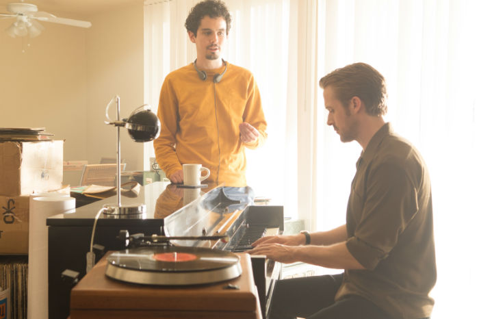 Damien Chazelle and Ryan Gosling on the set of La La Land w700